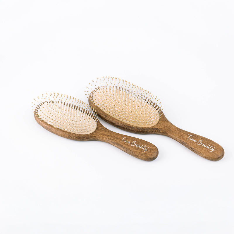 Tina Beauty Classic Wooden Wet Detangler Oval Cushion Hair Brush