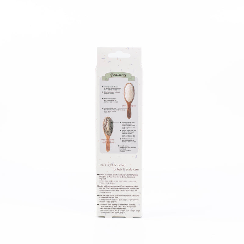 Tina Beauty Classic Wooden Wet Detangler Oval Cushion Hair Brush