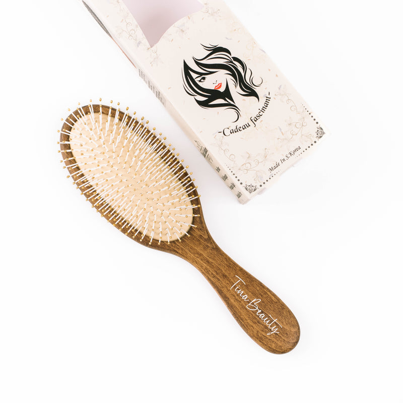Tina Beauty Classic Wooden Wet Detangler Oval Cushion Hair Brush