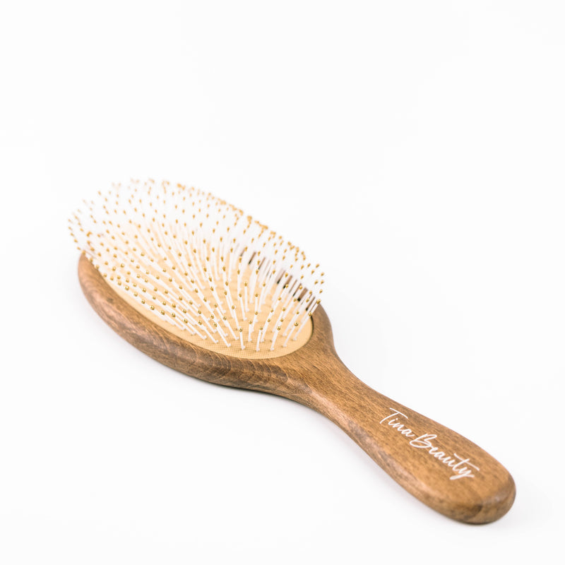 Tina Beauty Classic Wooden Wet Detangler Oval Cushion Hair Brush