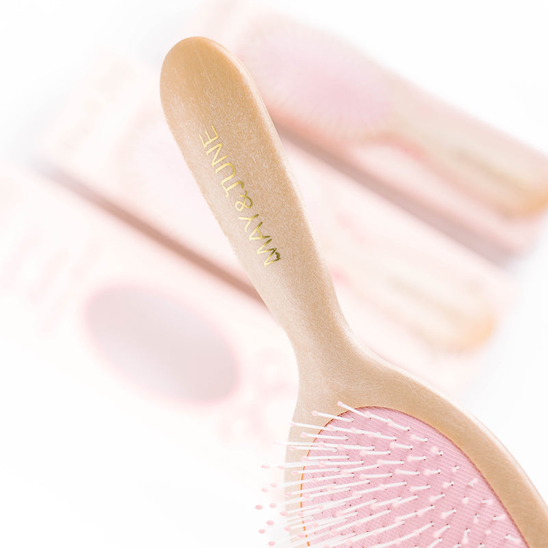 Tina Beauty Wood Texture Oval Cushion Brush Wet Detangler
