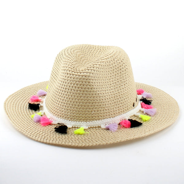 Ladies Fedora Hat w/Colourful Tassels