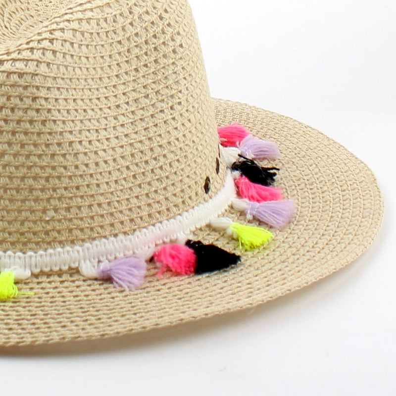 Ladies Fedora Hat w/Colourful Tassels