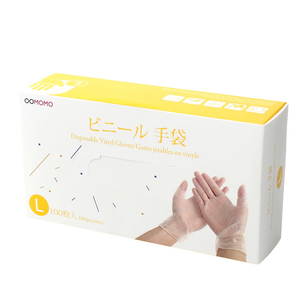 Oomomo Vinyl Clear Disposable Gloves (L,100pcs)