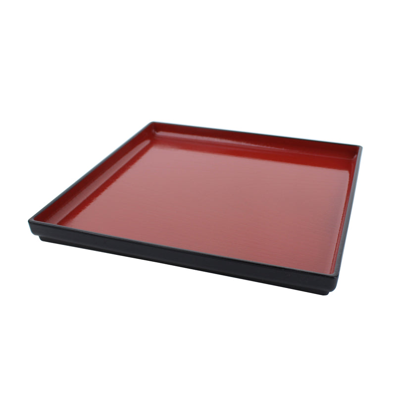 Square Wood Grain Vermilion Bottom Black Square Tray