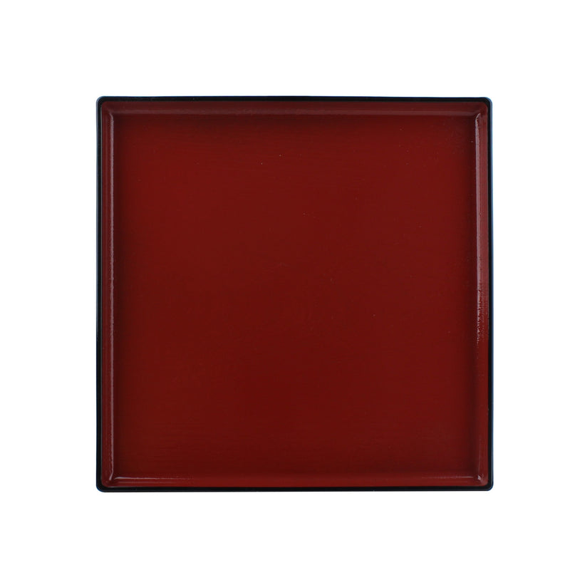 Square Wood Grain Vermilion Bottom Black Square Tray