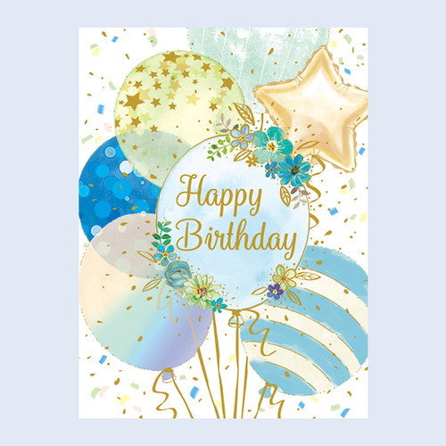 Chikyu Greetings Birthday Card Light Blue Balloon