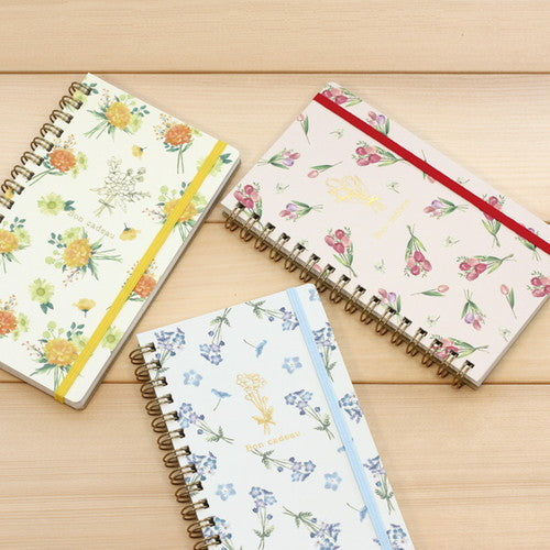  Flower With Band Slim Spiral 5mm Grid Graph Ruled Notebook 22A-BCSN01-YE