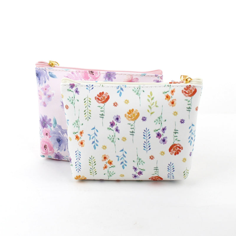 Zipper Pouch (Gusset / For Small Cosmetics,Medicine / Floral / Watercolour / D3xW16xH11cm)