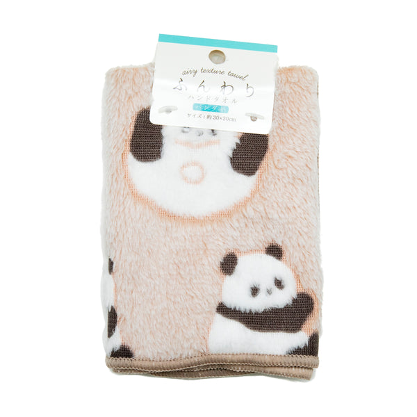 Hand Towel (Fluffy/Microfibre/Embossed/Panda/30x30cm/SMCol(s): Mint/Brown)