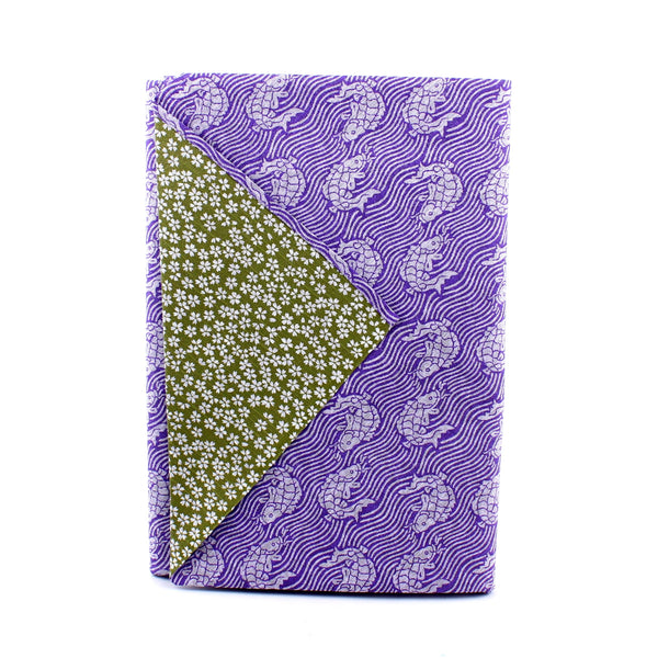 Furoshiki Shantung Double Sided Japanese Wrapping Cloth (Araiso-Rough Coast & Small Cherry Blossom, Purple & Blackish Green, 100x100cm)