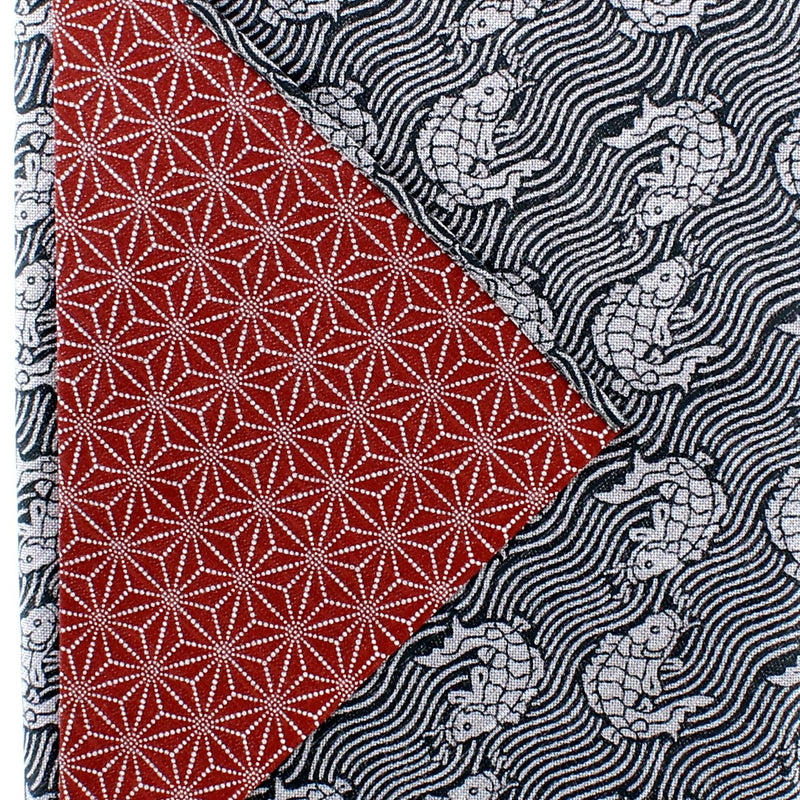 Furoshiki Shantung Double Sided Japanese Wrapping Cloth (Araiso-Rough Coast & Hemp Leaf, Dark Green & Vermillion , 100x100cm)