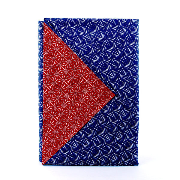 Furoshiki Shantung Double Sided Japanese Wrapping Cloth (Same Komon-Shark Skin & Hemp Leaf, Navy & Dark Red , 100x100cm)