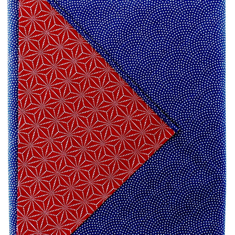 Furoshiki Shantung Double Sided Japanese Wrapping Cloth (Same Komon-Shark Skin & Hemp Leaf, Navy & Dark Red , 100x100cm)
