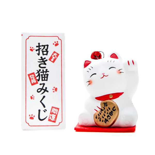 New Year Ornament (Ceramics/Ceramic Bell/With Omikuji Fortune Slip/Left Paw Raised Beckoning Cat/3.5cm/SMCol(s): White)
