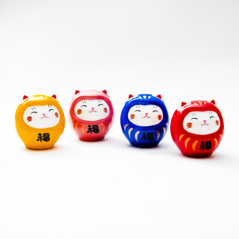 New Year Ornament (Ceramics/With Omikuji Fortune Slip/Cat Daruma/4cm/SMCol(s): Red/Blue/Yellow/Pink)