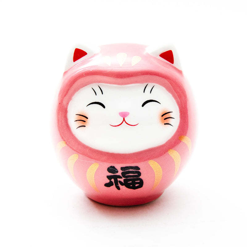 New Year Ornament (Ceramics/With Omikuji Fortune Slip/Cat Daruma/4cm/SMCol(s): Red/Blue/Yellow/Pink)