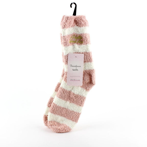 Women Embroidered Stripped Cable Knit Fluffy Socks (22x20cm (1 pair))