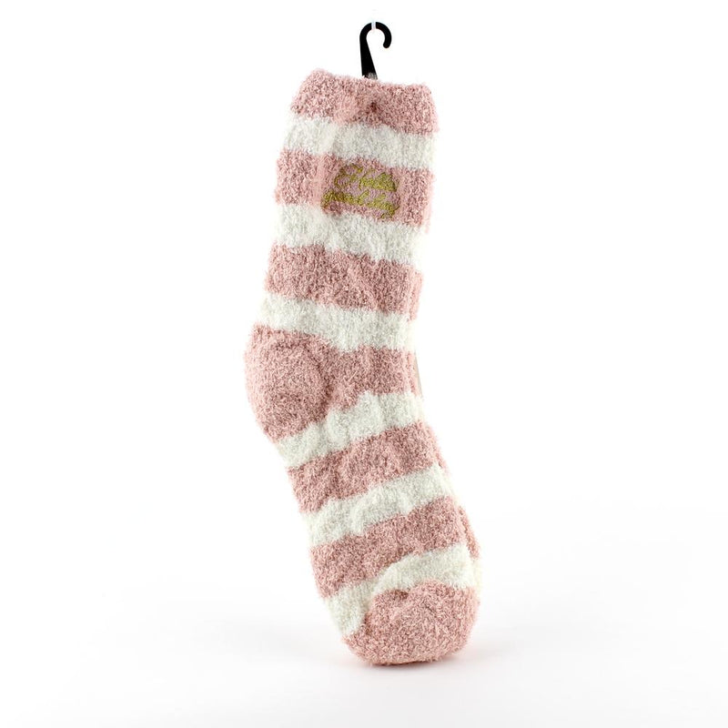 Women Embroidered Stripped Cable Knit Fluffy Socks (22x20cm (1 pair))