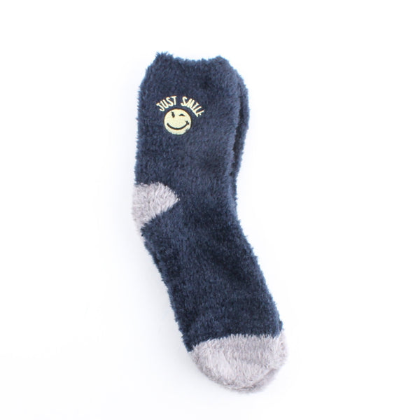 Shaggy Embroidered Smiley Face 22x20cm Socks