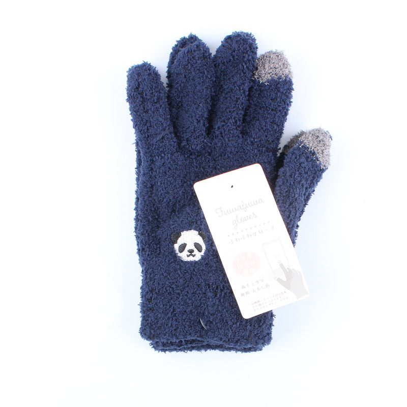 Fluffy Touchscreen Women One Size Panda Embroidered 21cm Gloves