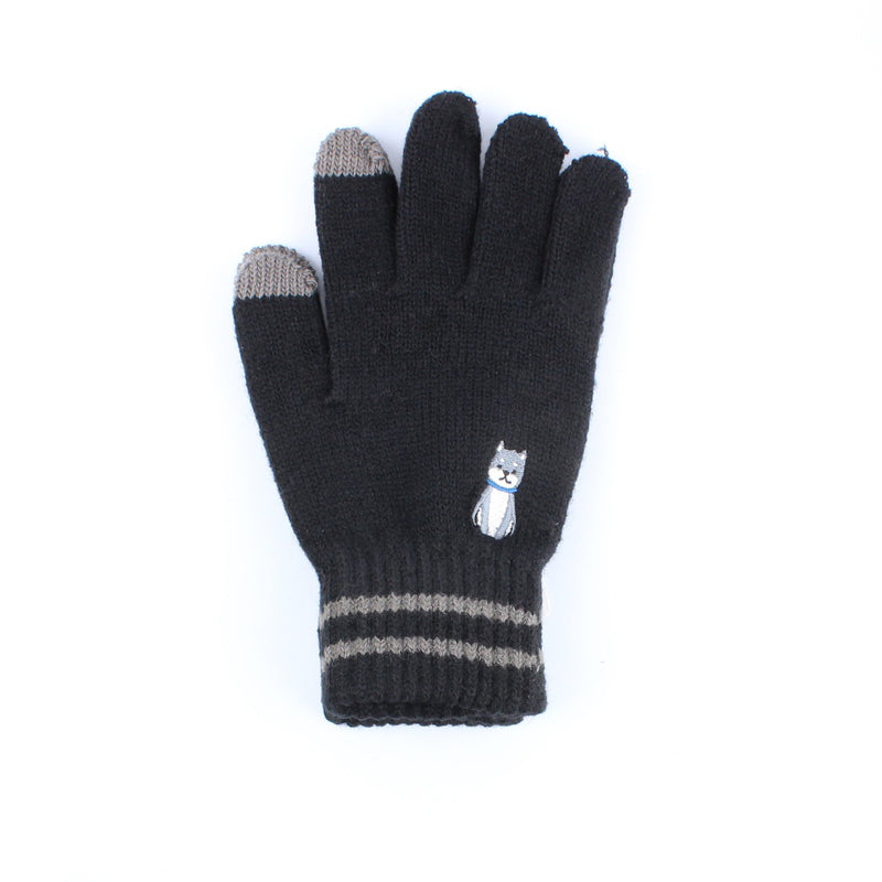 Embroidered Touch Screen Women Dog 21 cm 1 pair Winter Gloves