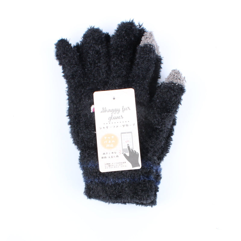 Shaggy Fur Embroidered Touch Screen Cat 21 cm 1 pair Winter Gloves