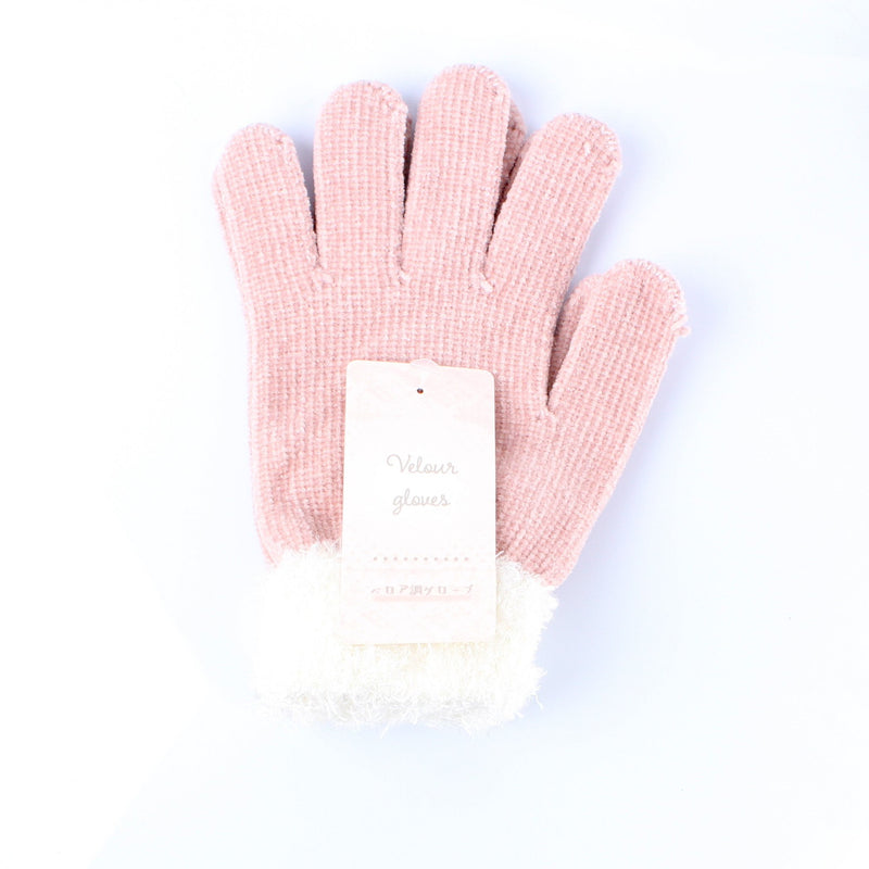 Velour Feather Cuff Women One Size 21cm Winter Gloves