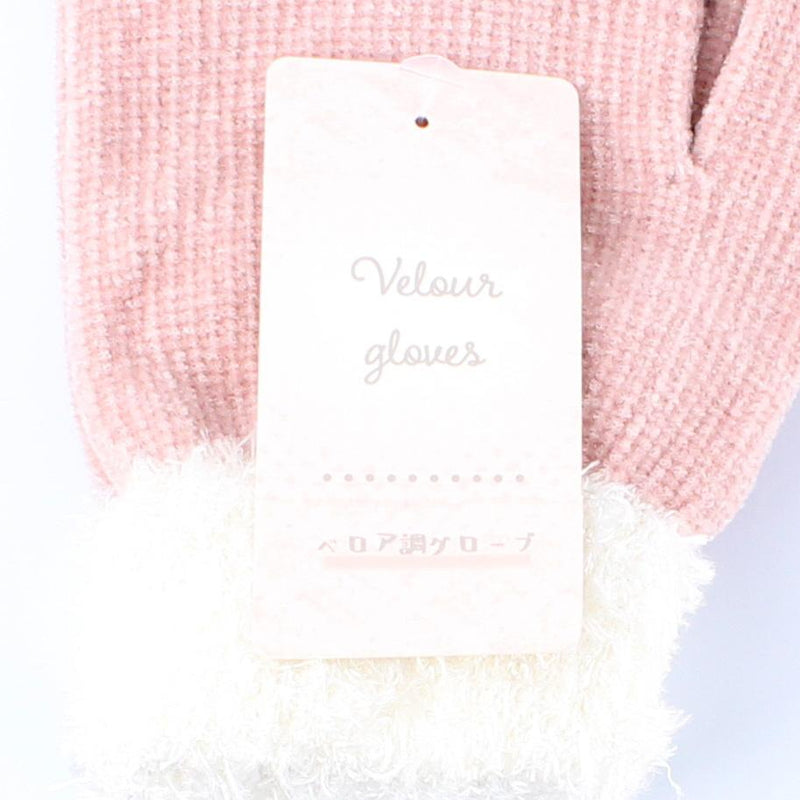 Velour Feather Cuff Women One Size 21cm Winter Gloves