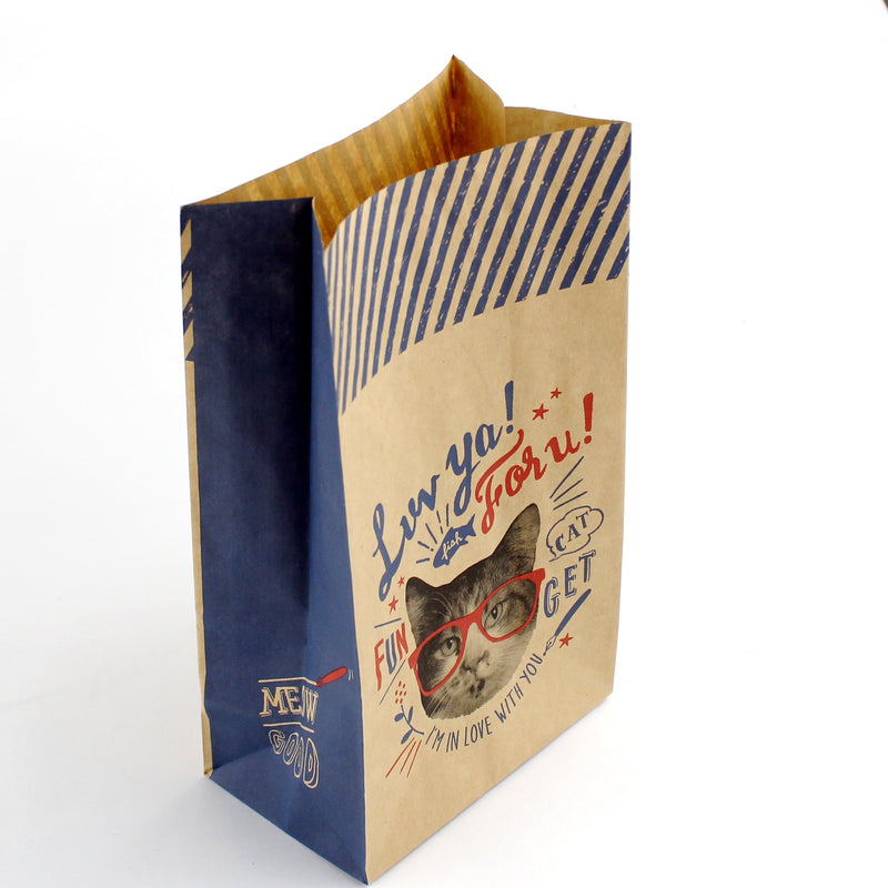 Paper Bags (w/Stickers/Cats*2-Types/RD*BL/23.5x13x8cm (6pcs))