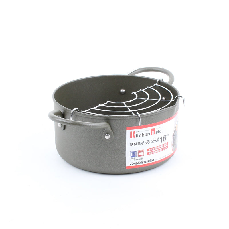 Iron Silicone Coating Tempura Frying Pot with 2 Handles