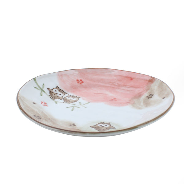 Oval Koyagokoro Lucky Owl Porcelain Plate