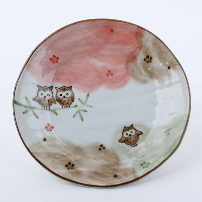 Oval Koyagokoro Lucky Owl Porcelain Plate
