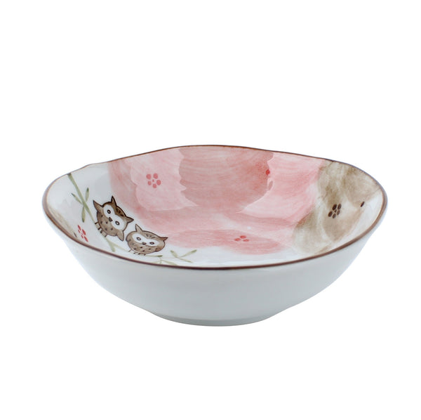 Oval Oyagokoro Lucky Owl Porcelain Side Dish Bowl