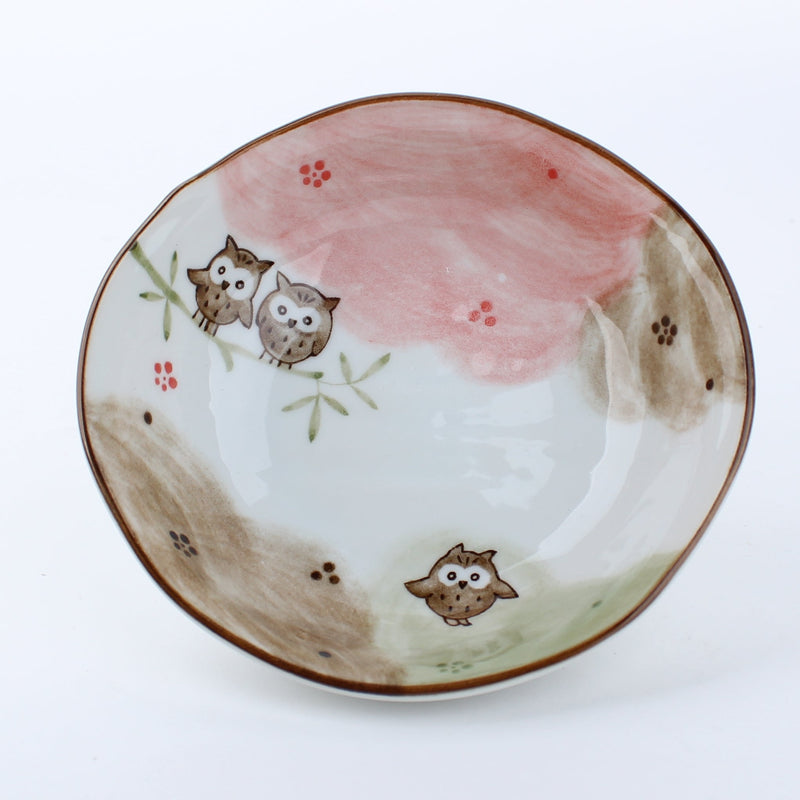 Oval Oyagokoro Lucky Owl Porcelain Side Dish Bowl