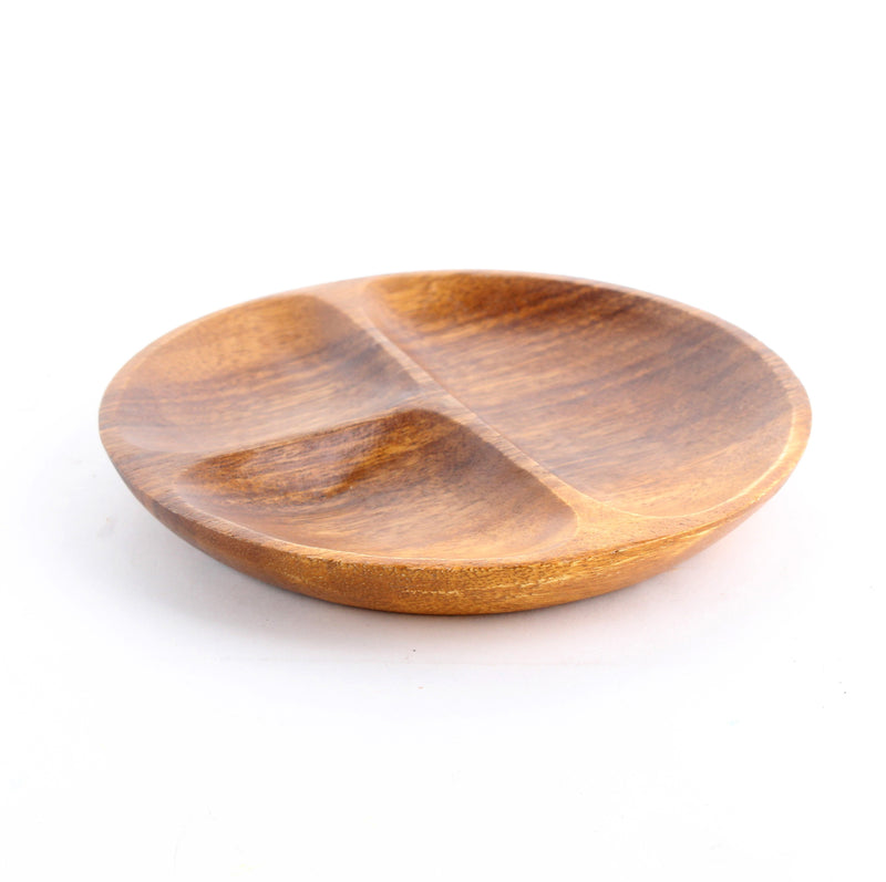 Acacia Wood Round Plate with Dividers