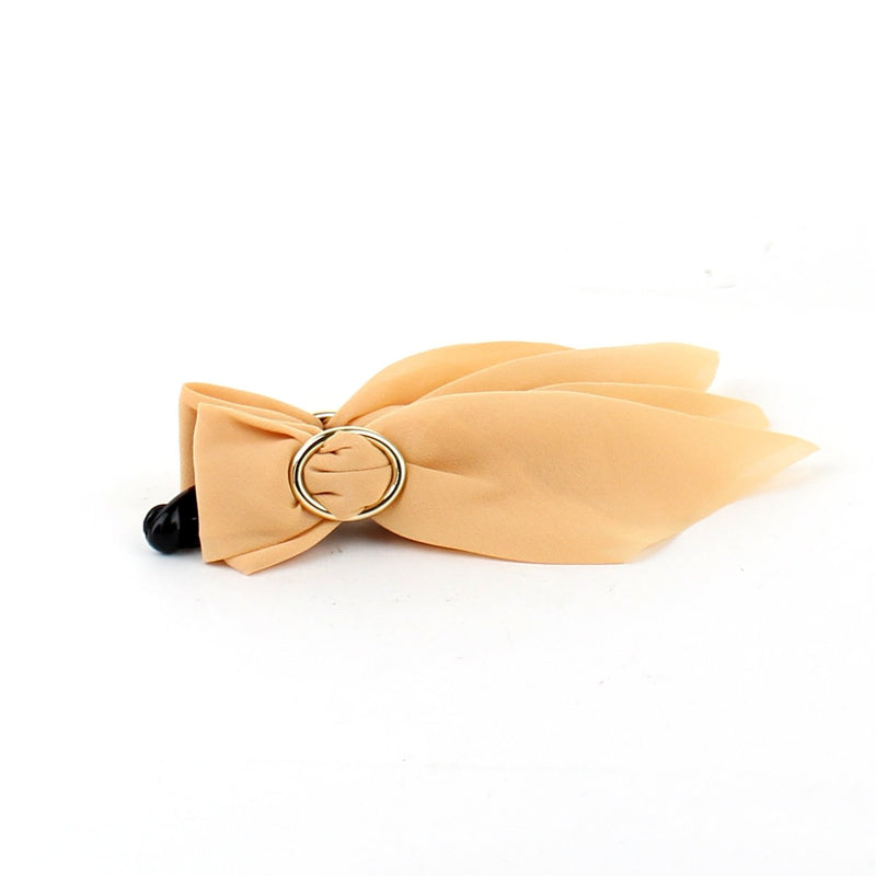 Beige-Orange Chiffon Banana Hair Clip with Gold Ring