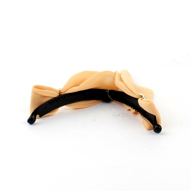 Beige-Orange Chiffon Banana Hair Clip with Gold Ring