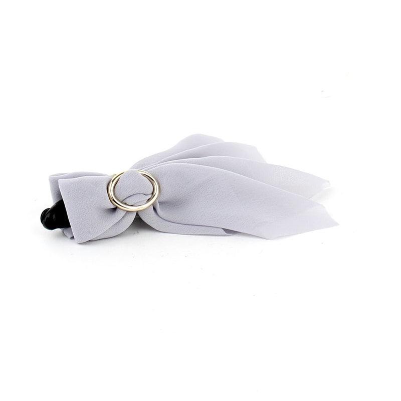 Light Grey Chiffon Banana Hair Clip with Gold Ring