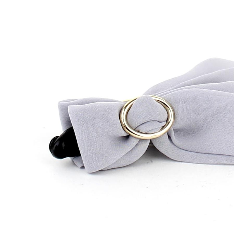 Light Grey Chiffon Banana Hair Clip with Gold Ring