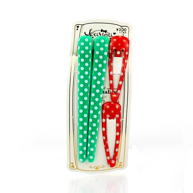 Polka Dots & Checkered Hair Clips (Green & Red, 4pcs)