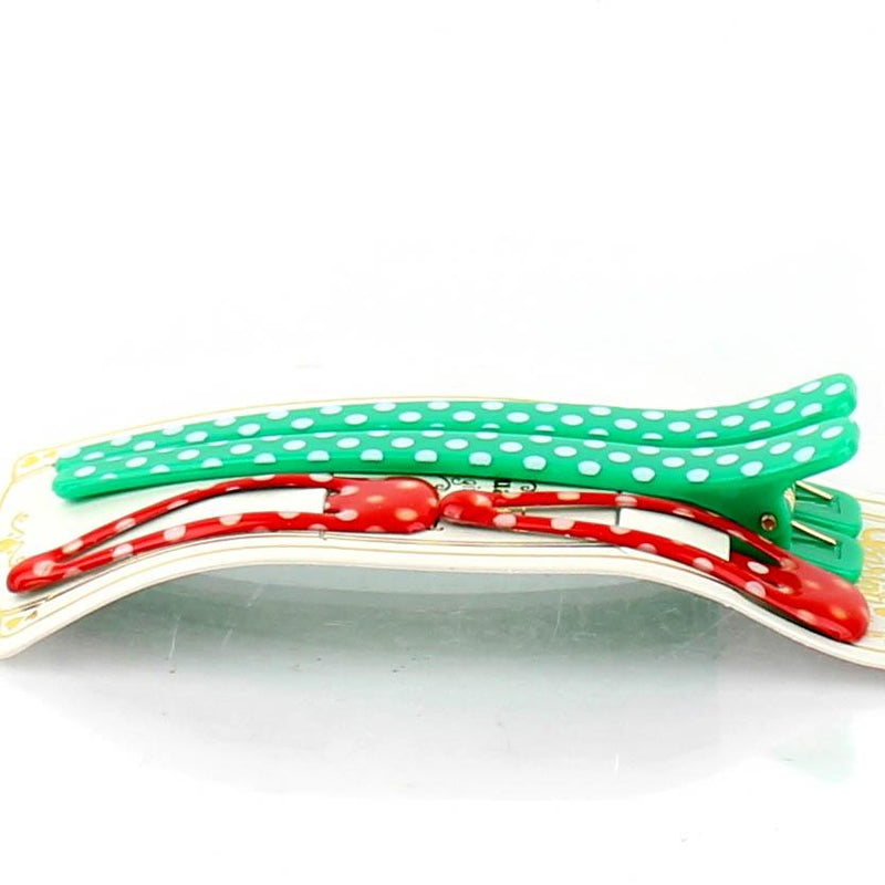 Polka Dots & Checkered Hair Clips (Green & Red, 4pcs)