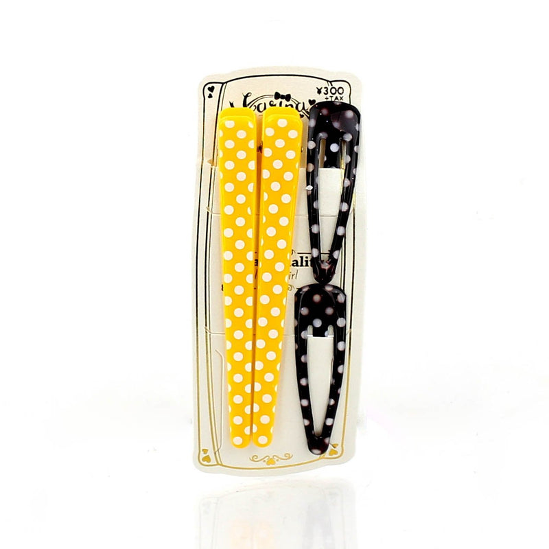 Polka Dots & Checkered Hair Clips (Yellow & Black, 4pcs)