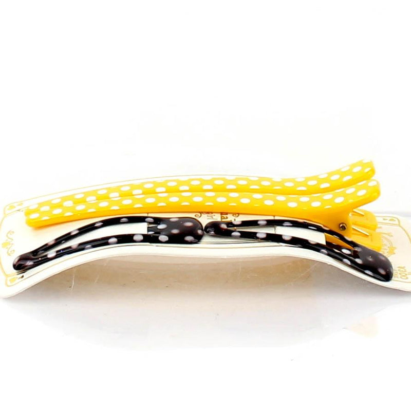 Polka Dots & Checkered Hair Clips (Yellow & Black, 4pcs)