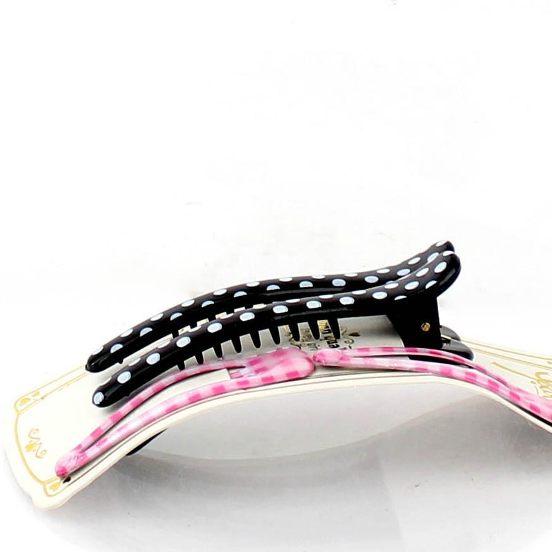 Polka Dots & Checkered Hair Clips (Pink & Black, 4pcs)