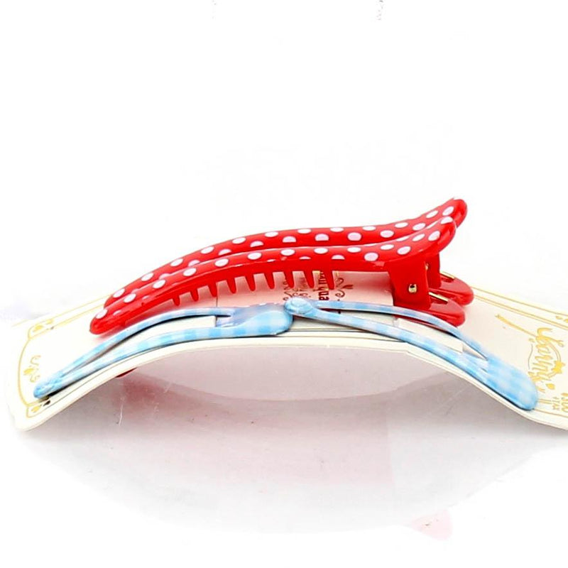 Polka Dots & Checkered Hair Clips (Blue & Red, 4pcs)