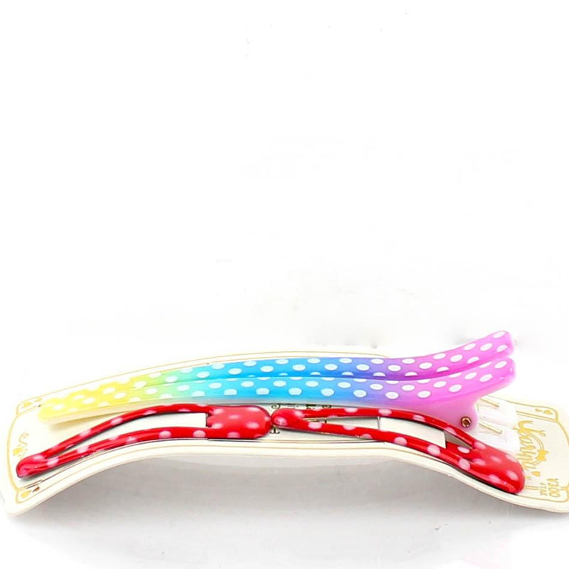 Polka Dots & Checkered Hair Clips (Rainbow & Red, 4pcs)