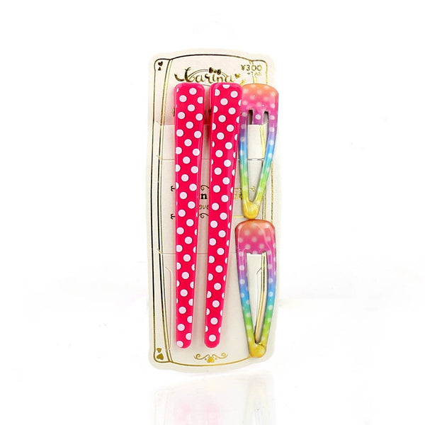Polka Dots & Checkered Hair Clips (Pink & Light Blue, 4pcs)