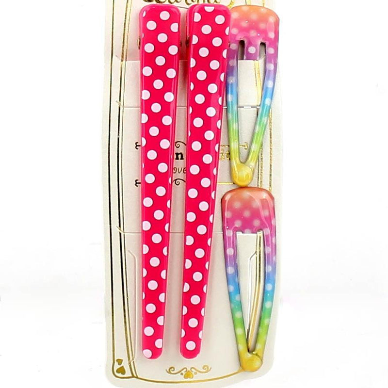Polka Dots & Checkered Hair Clips (Pink & Light Blue, 4pcs)