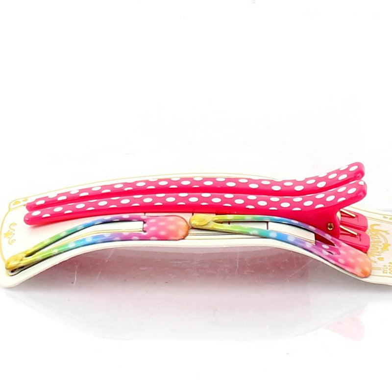 Polka Dots & Checkered Hair Clips (Pink & Light Blue, 4pcs)